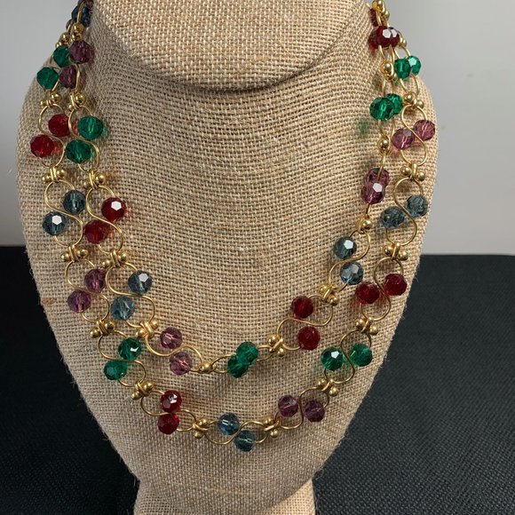 Source Unknown Jewelry - GOLDTONE NECKLACE WITH MULTI-COLORED BEADS